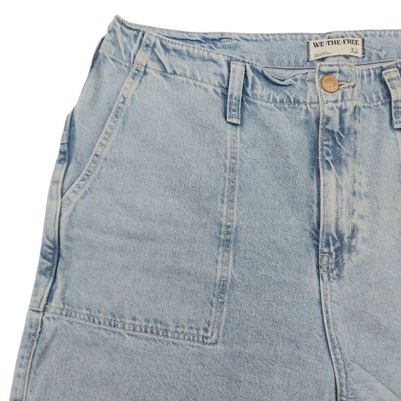 We The Free Jeans Womens 32 Blue Wide Leg Slouchy Baggy Cuffed Major Leagues - Picture 4 of 12